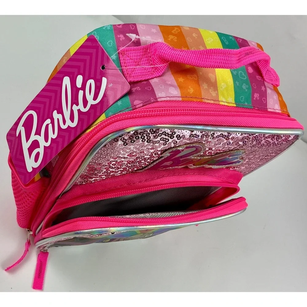 Barbie Rainbow Sequin Insulated‎ Lunch Box Bag Pink New with Tags Girls Kids